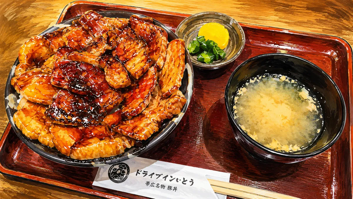 ドライブインいとう 豚丼名人の豚丼（イラスト）