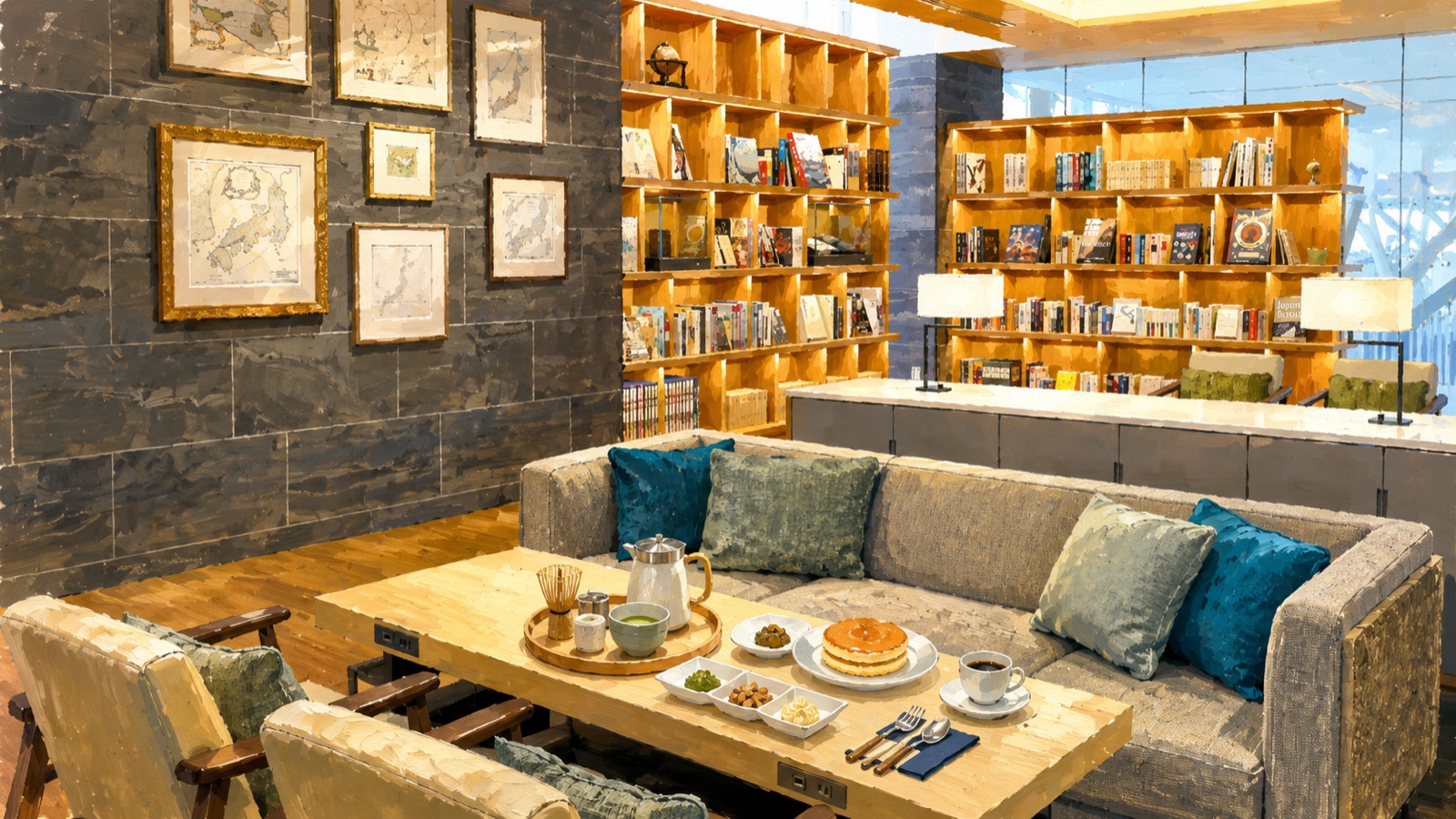 Cafe Sky Libraryの店内（イラスト）