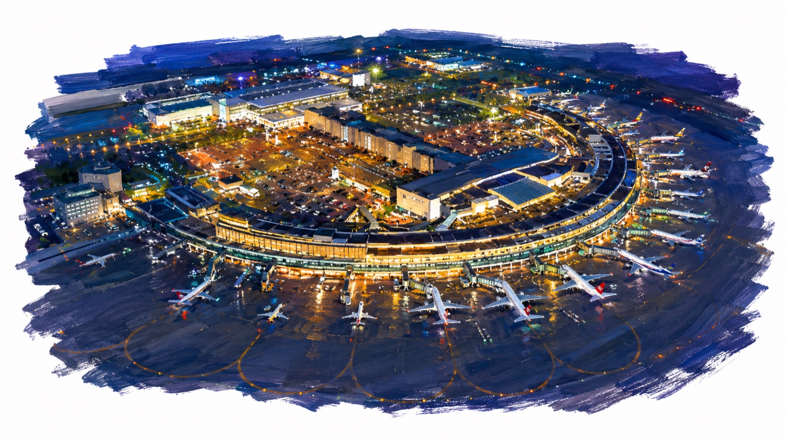 夜の新千歳空港 全景（イラスト）