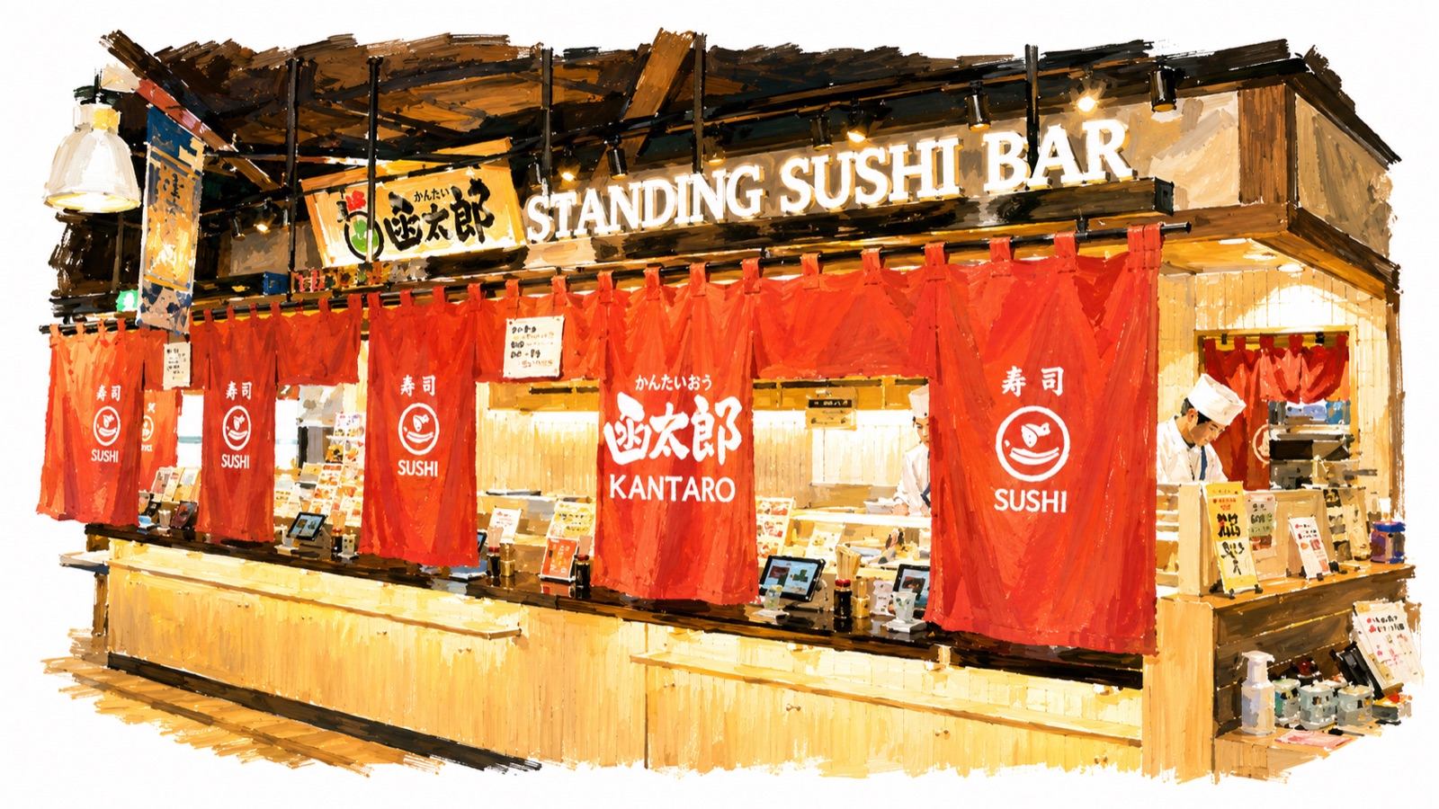 回転寿司 函太郎の店舗（イラスト）